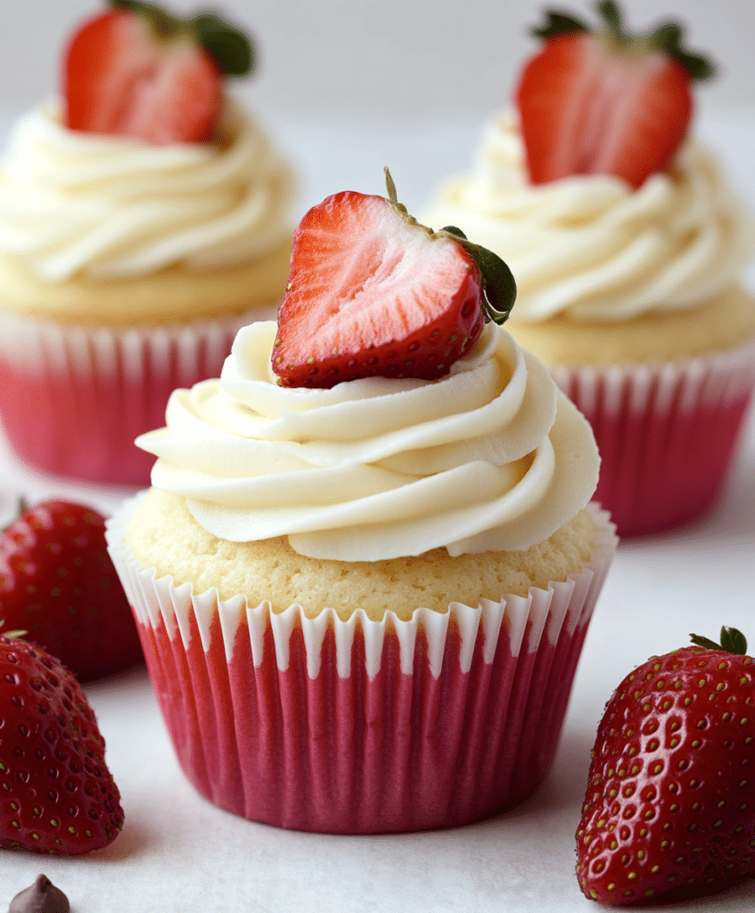 White Chocolate Strawberry Cupcakes Recipe - elianarecipes.com